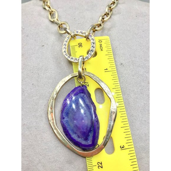 Tori Spelling 80s Necklace Gold Tone Chain Purple Stone Slab Removable Pendant - Picture 14 of 16